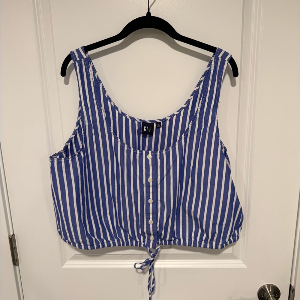 GAP Blue and White Stripe Tie-Front Tank Top - XL